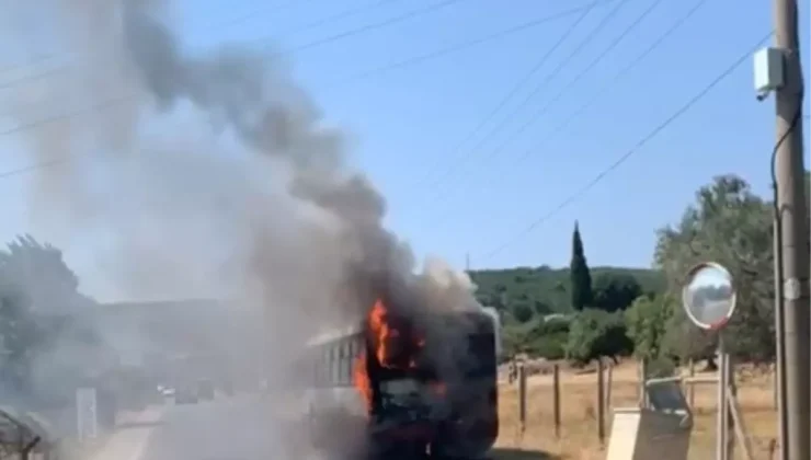 Urla’da Kaçak Göçmen Otobüsünde Yangın!