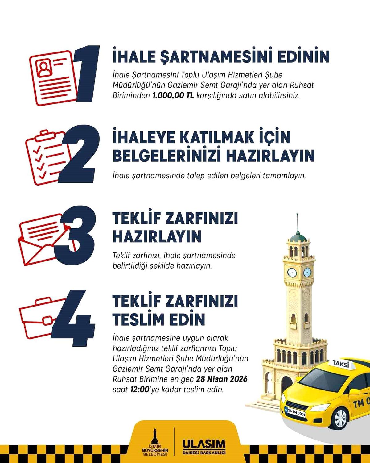 İzmir’de 100 Taksi Plakası İhalesi Devam Ediyor: Son Başvuru 28 Nisan